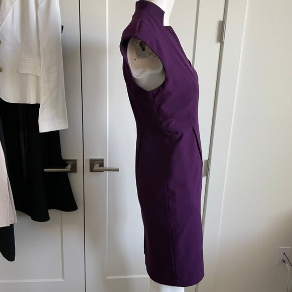 Calvin Klein Cap Slv VNeck Fitted Poly Rayon Blend Lined Midi Dress Purple Sz 6P - Picture 3 of 12